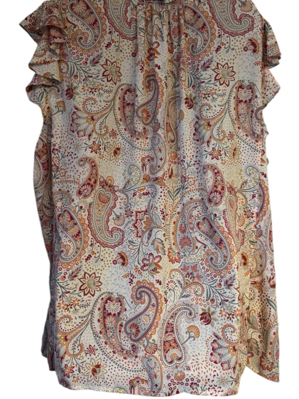 GORGEOUS Cynthia Rowley Multicolor Paisley Ruffle Sleeve Blouse PLUS: 3X     #H - Picture 5 of 6